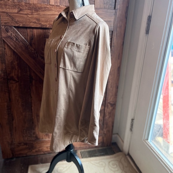 Free people Nwot tan suede button up collared shirt dress size‎ small - Picture 3 of 8